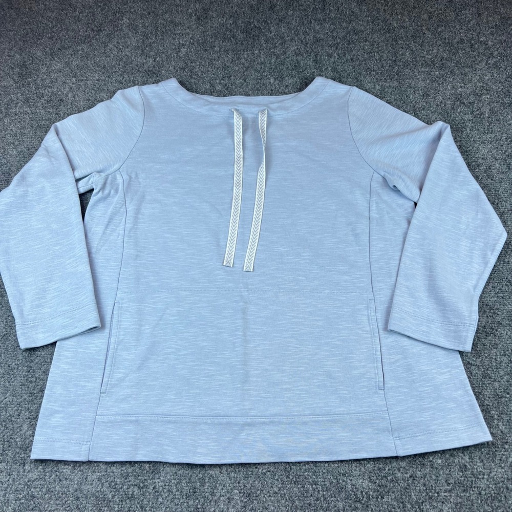 J. Jill Slub Knit Drawstring Sweatshirt Light Blue M Petite Athleisure